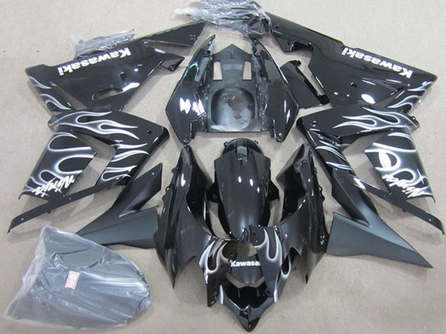 2004-2005 Black with White Flame Kawasaki ZX10R Motorcycle Fairings Australia