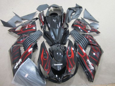 2006-2011 Glossy Black Red Flame Kawasaki ZX14R ZZR1400 Motorcycle Fairing Australia