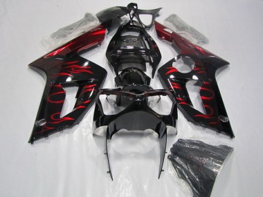 2003-2004 Glossy Black Red Flame Kawasaki ZX6R Motorcycle Fairing Australia