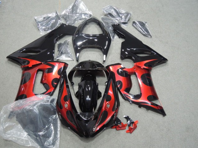 2005-2006 Glossy Black Red Kawasaki ZX6R Motorcycle Fairings Australia
