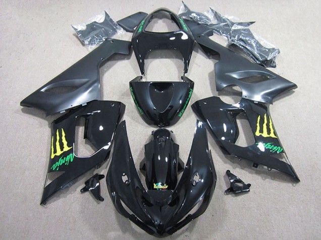 2005-2006 Glossy Black Yellow Monster Kawasaki ZX6R Motorcycle Fairing Australia
