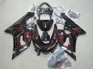 2005-2006 Glossy Black Red Flame Kawasaki ZX6R Motorcycle Fairings Australia
