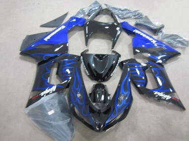 2005-2006 Glossy Black Blue Flame Kawasaki ZX6R Motorcycle Fairings Australia