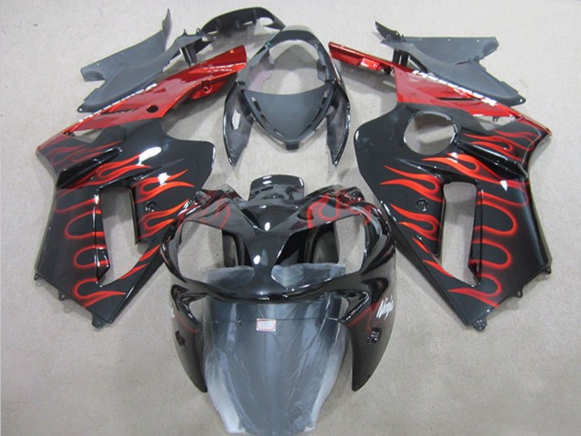 2007-2008 Black Red Flame Kawasaki ZX6R Motorcycle Fairing Australia