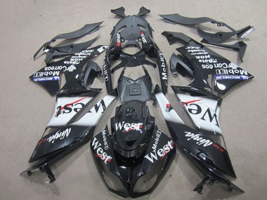 2009-2012 Glossy Black White West Kawasaki ZX6R Motorcycle Fairings Australia