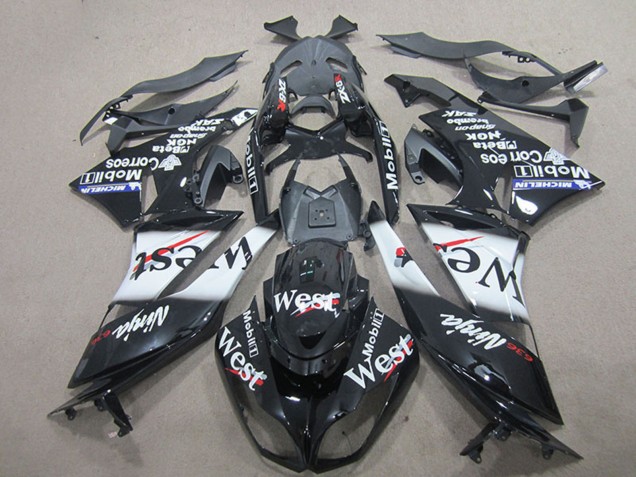 2009-2012 Glossy Black White West Kawasaki ZX6R Motorcycle Fairings Australia