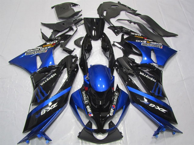 2009-2012 Blue Glossy Black Elf Touch4 Monster Bridgestone Kawasaki ZX6R Motorcycle Fairings Australia