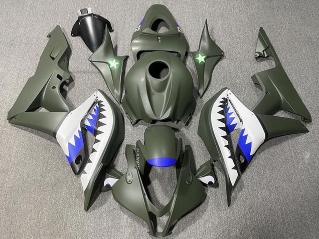 2007-2008 Army Green White Blue Shark Honda CBR600RR Motorcycle Fairings Australia