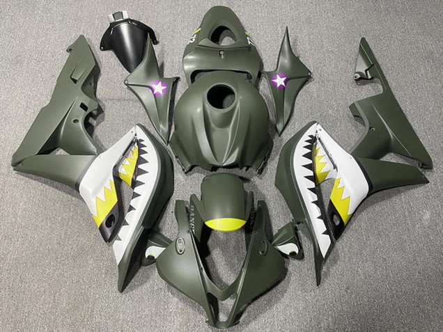 2007-2008 Army Green White Yellow Shark Honda CBR600RR Motorcycle Fairings Australia