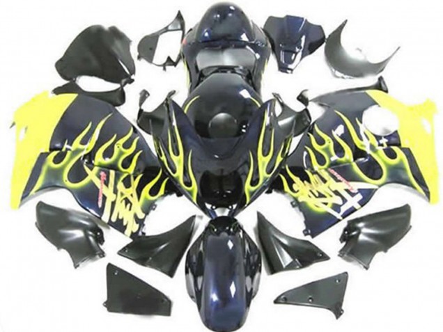 1996-2007 Glossy Black Yellow Flame Suzuki GSXR 1300 Motorcycle Fairings Australia
