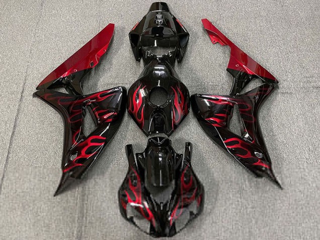 2006-2007 Glossy Black Red Flame Honda CBR1000RR Motorcycle Fairings Australia