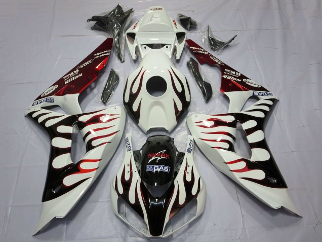 2006-2007 White Red Glossy Black Flame Honda CBR1000RR Motorcycle Fairings Australia