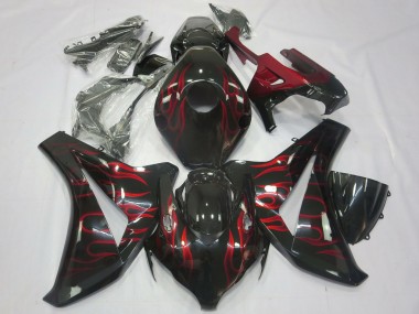 2008-2011 Glossy Black Red Flame Honda CBR1000RR Motorcycle Fairings Australia