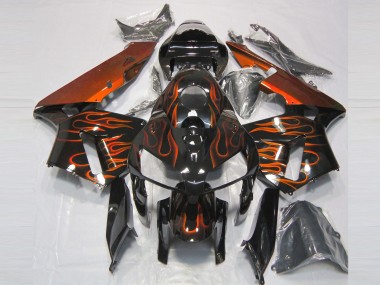 2005-2006 Glossy Black Orange Flame Honda CBR600RR Motorcycle Fairings Australia