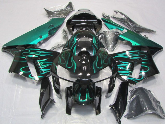 2005-2006 Glossy Black Teal Flame Honda CBR600RR Motorcycle Fairings Australia