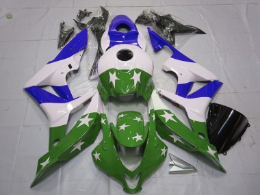 2007-2008 White Blue Green Stars Stripe Honda CBR600RR Motorcycle Fairings Australia