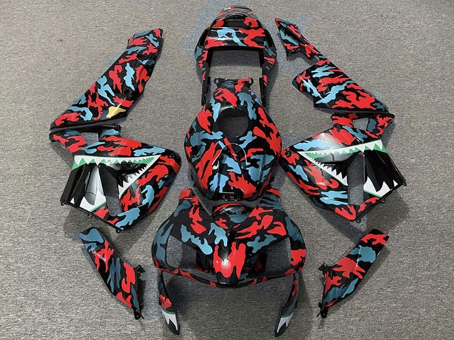 2003-2004 Red Blue Camouflage Shark Honda CBR600RR Motorcycle Fairings Australia