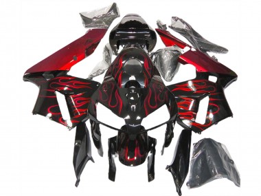 2005-2006 Glossy Black Red Flame Honda CBR600RR Motorcycle Fairings Australia