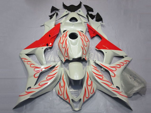2007-2008 White Red Flame Honda CBR600RR Motorcycle Fairings Australia