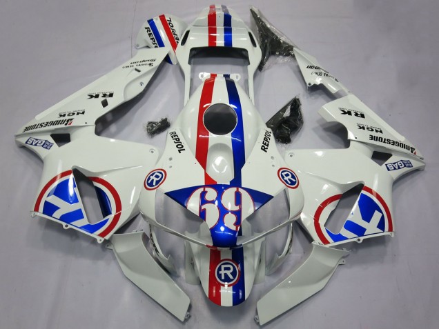 2003-2004 White Red Blue Repsol 69 Honda CBR600RR Motorcycle Fairings Australia