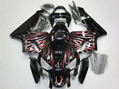 2005-2006 Glossy Black Silver Red Flame Honda CBR600RR Motorcycle Fairings Australia