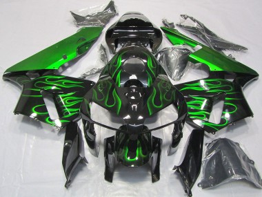 2005-2006 Glossy Black Vibrant Green Flame Honda CBR600RR Motorcycle Fairings Australia