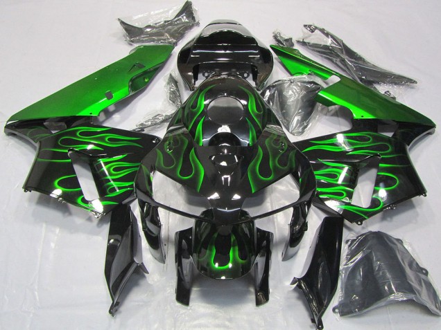 2005-2006 Glossy Black Vibrant Green Flame Honda CBR600RR Motorcycle Fairings Australia