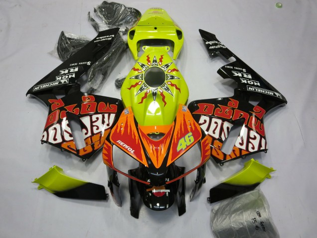2005-2006 Vibrant Yellow Black Rossi Honda CBR600RR Motorcycle Fairings Australia