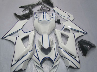 2007-2008 Glossy White Blue Pinstripe Suzuki GSXR 1000 Motorcycle Fairings Australia