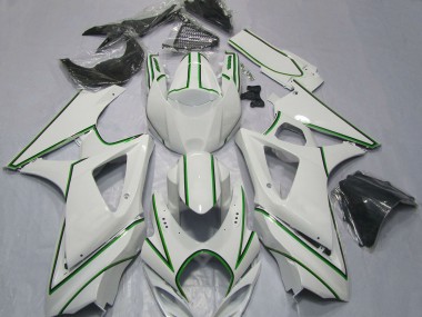 2007-2008 Glossy White Green Pinstripe Suzuki GSXR 1000 Motorcycle Fairings Australia