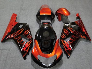2001-2003 Glossy Black Orange Flame Suzuki GSXR 600 / GSXR 750 Motorcycle Fairings Australia