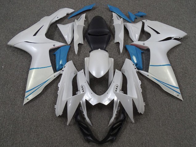 2011-2024 Pearl White and Light Blue Suzuki GSXR 600 / GSXR 750 Motorcycle Fairings Australia