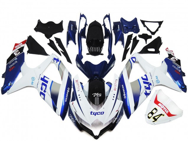 2008-2010 White Silver Blue Black Tyco Suzuki GSXR 600 / GSXR 750 Motorcycle Fairings Australia