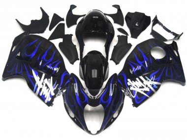 1996-2007 Glossy Black with Deep Blue Flame Suzuki GSXR 1300 Motorcycle Fairings Australia