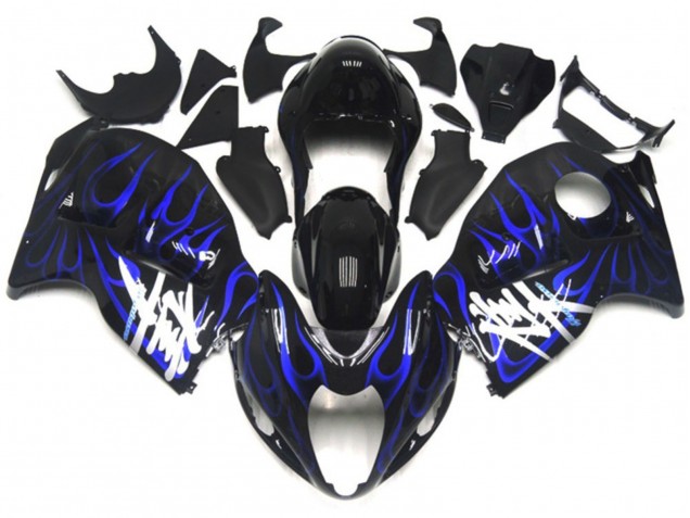 1996-2007 Glossy Black with Deep Blue Flame Suzuki GSXR 1300 Motorcycle Fairings Australia