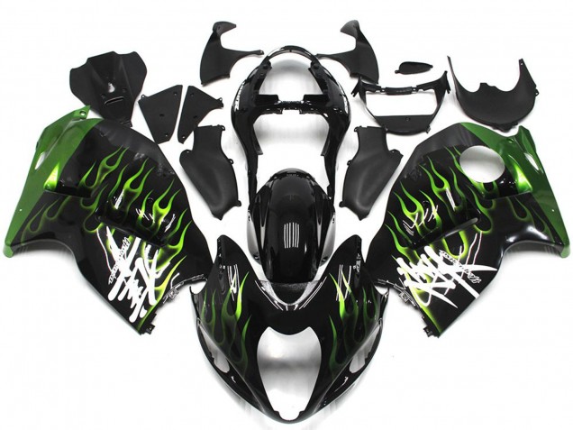 1996-2007 Glossy Black with Deep Green Flame Suzuki GSXR 1300 Motorcycle Fairings Australia