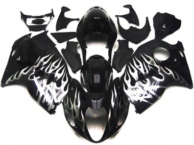 1996-2007 Glossy Black with Silver Flame Suzuki GSXR 1300 Motorcycle Fairings Australia