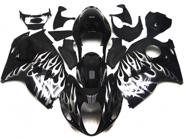 1996-2007 Glossy Black with Silver Flame Suzuki GSXR 1300 Motorcycle Fairings Australia