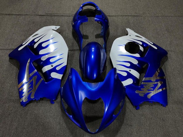 1996-2007 White Blue Flame Suzuki GSXR 1300 Motorcycle Fairings Australia