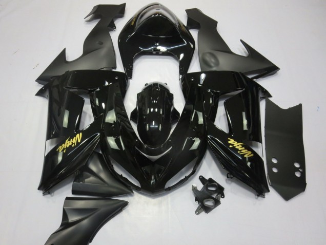 2006-2007 Glossy Black Matte Black and Gold Kawasaki ZX10R Motorcycle Fairings Australia