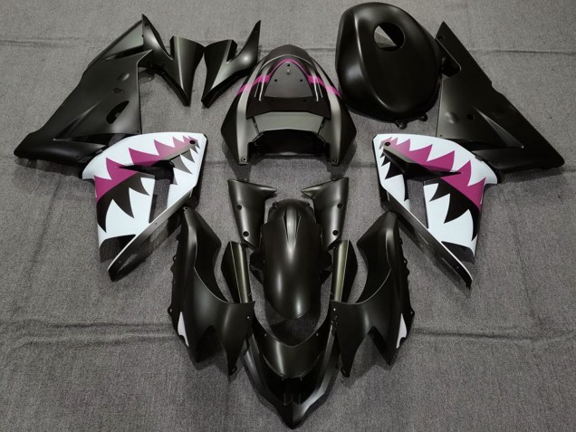 2004-2005 Matte Black and Pink Shark Kawasaki ZX10R Motorcycle Fairings Australia