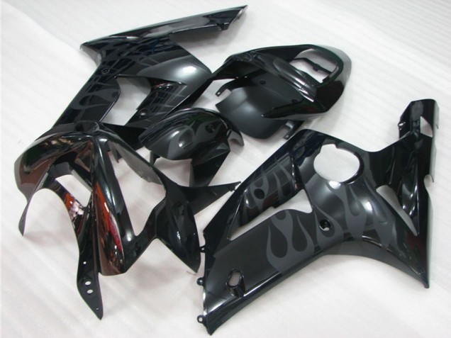 2003-2004 Glossy Black Grey Flame Kawasaki ZX6R Motorcycle Fairings Australia