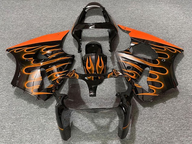 2000-2002 Glossy Black Orange Flame Kawasaki ZX6R Motorcycle Fairings Australia