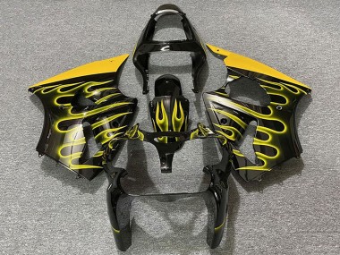 2000-2002 Glossy Black Yellow Flame Kawasaki ZX6R Motorcycle Fairings Australia