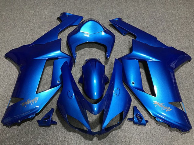 2007-2008 Glossy Blue Chrome Logo Kawasaki ZX6R Motorcycle Fairings Australia