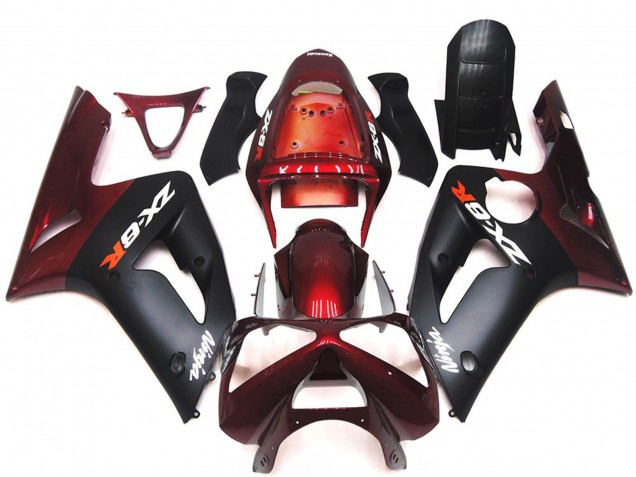 2003-2004 Maroon Red Matte Black Kawasaki ZX6R Motorcycle Fairings Australia