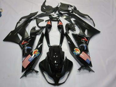 2009-2012 Glossy Black Matte Black American Flag Kawasaki ZX6R Motorcycle Fairings Australia