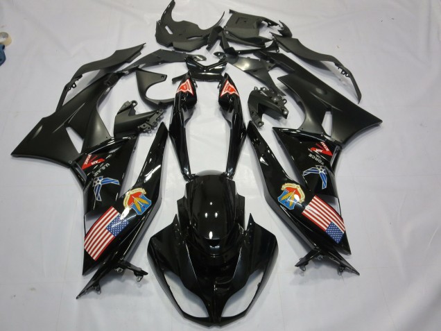 2009-2012 Glossy Black Matte Black American Flag Kawasaki ZX6R Motorcycle Fairings Australia