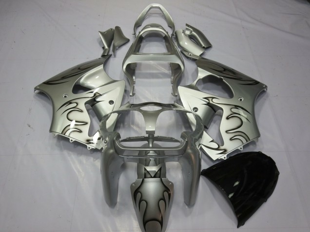 2000-2002 Silver Black Flame Kawasaki ZX6R Motorcycle Fairings Australia