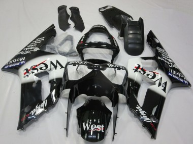 2003-2004 Glossy Black White West Kawasaki ZX6R Motorcycle Fairings Australia
